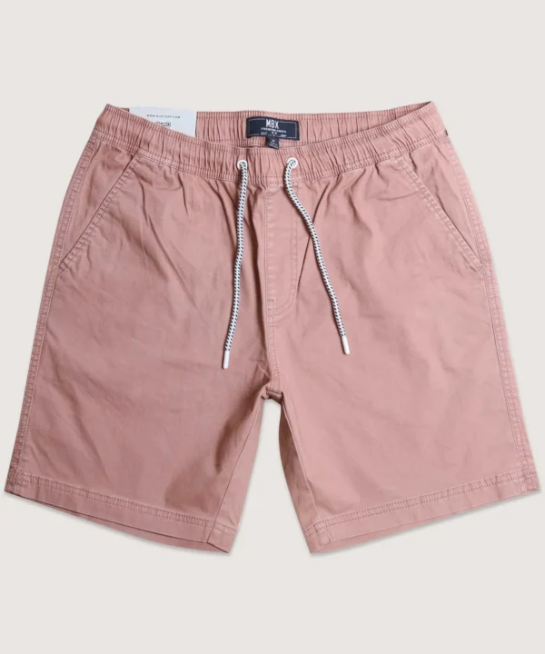 Mauve Satin Twill Casual Drawstring Shorts